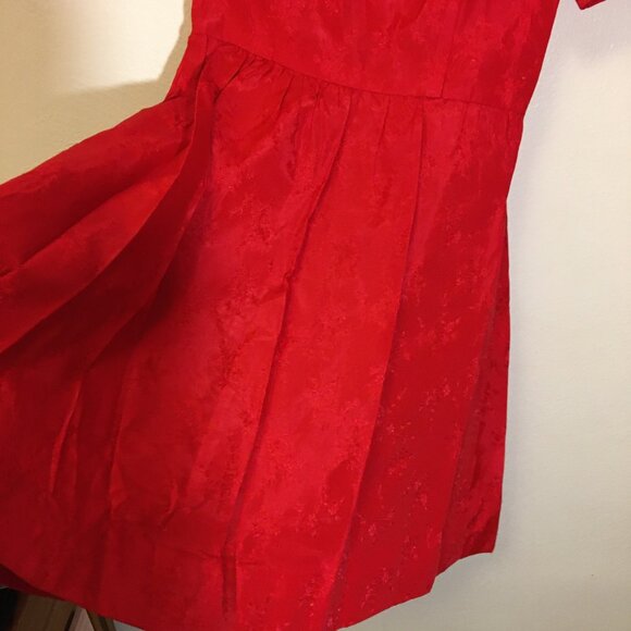 Vintage 50s Red Brocade Cocktail Party Dress Christmas Holidays MCM (IB) - Picture 7 of 16